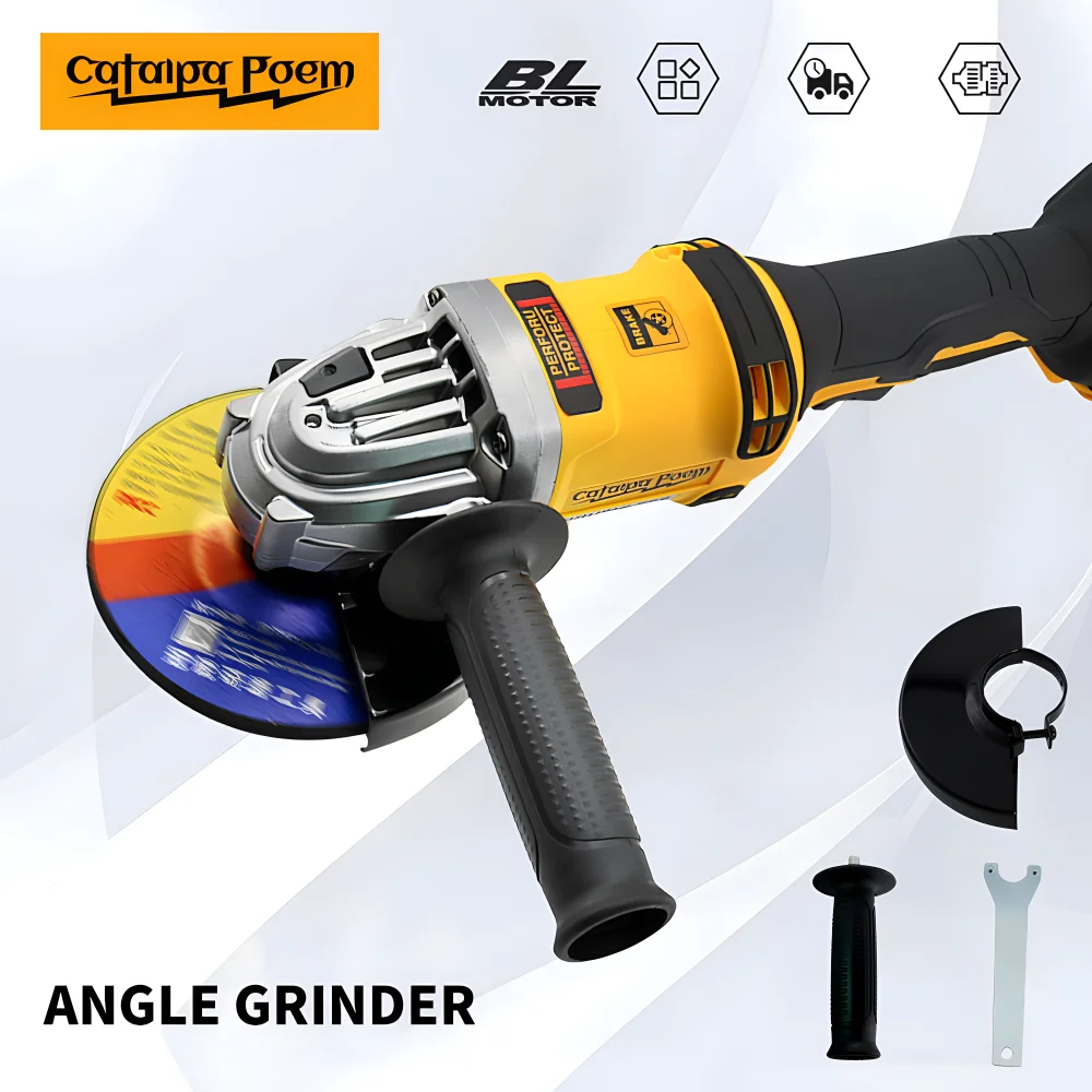 Catalpa Poem Brushless Electric 100/125/150mm Cordless Angle Grinder Rechargeable Cutting Power Machine fit Dewalt 20V Battery