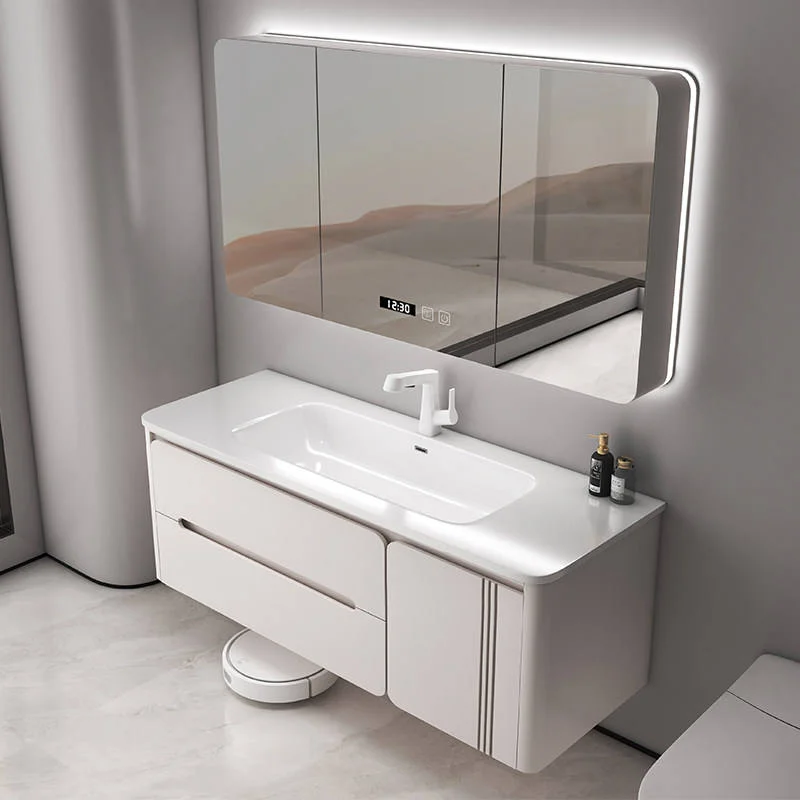 Hot Sale Modern Eco-Friendly Melamine Painted Wall-Mounted Bathroom Vanity Set With Sintered Stone Basin Cabinet
