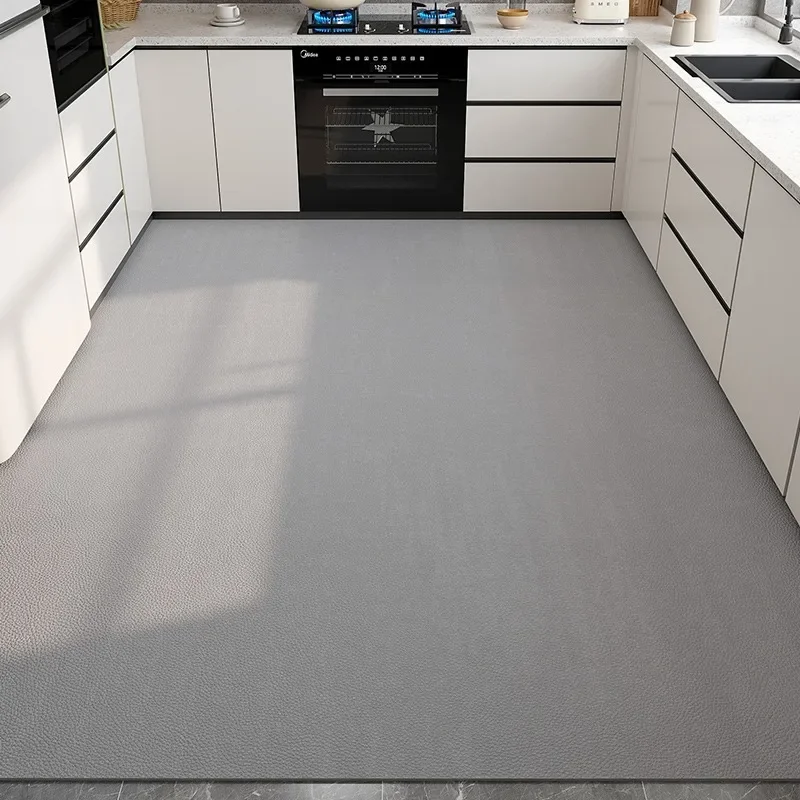 

Kitchen Carpet Solid Color Gray Large Rug Non-slip Oil-proof Floor Mat Leather PVC Waterproof Foot Mats Home Decoration 주방 깔개