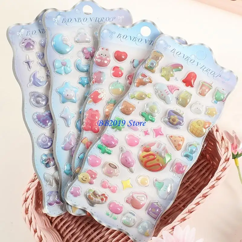 Q0KB 子供用粘着ステッカー 8 枚パック クリスタルエンボスデザイン 安全な PVC 簡単に剥がせるステッカー 子供用ノートブック用