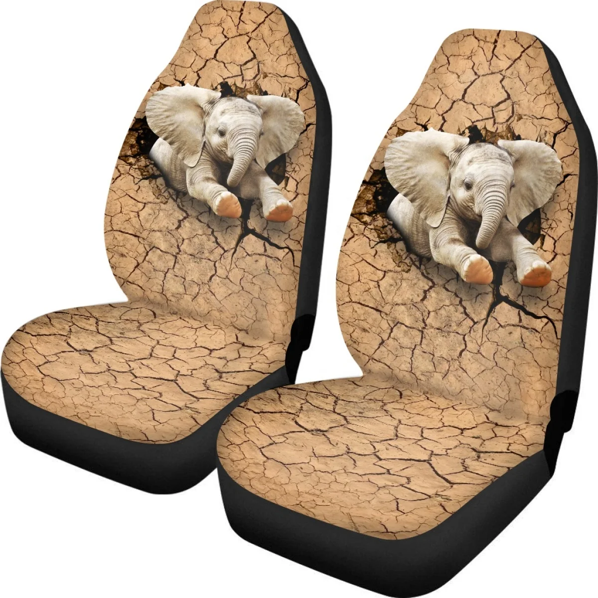 Cute Breaking Rock Elephant Pattern Car Seat Covers 2 Piece Front Vehicle Accessories Unisex Universal Soft Bucket Auto Seat New