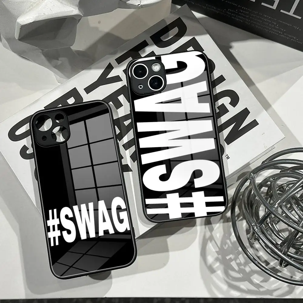 

Black and white SWAG Bold Letter Phone Case Tempered Glass Shell FOR IPhone 16ProMAX 14 12 17Pro Air 15 16 Plus 13 Pro MAX Cover
