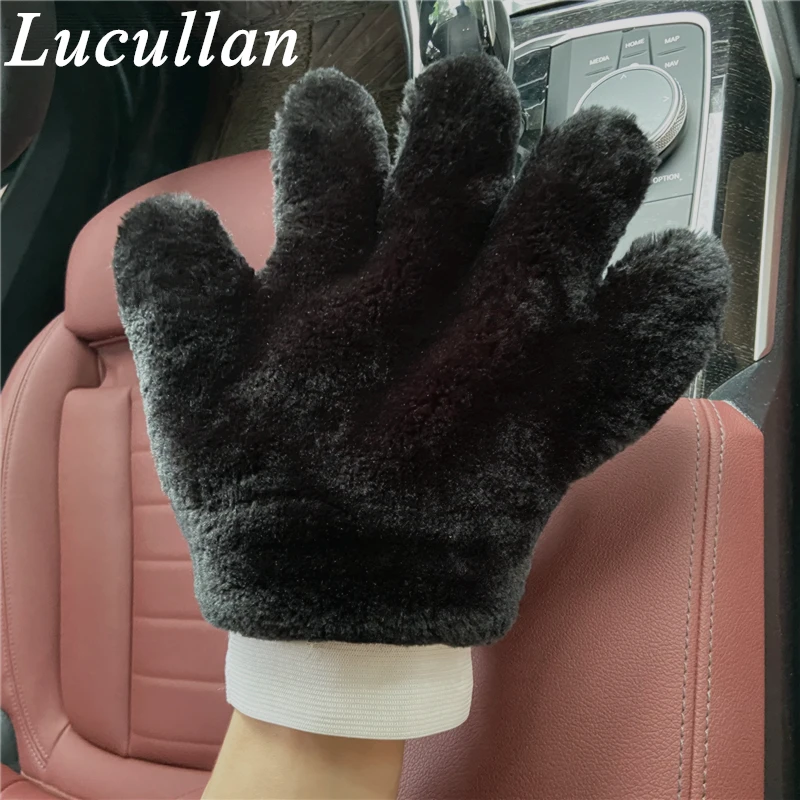 Lucullan Double Side Synthetic Wool Paw Mitt Super Soft Scratch Free 5-Finger Car Detailing Glove