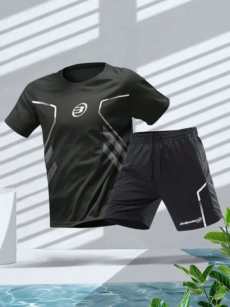 Classic selling men's sports T-shirt and shorts Summer football training Badminton sports 2-piece men's tennis sports short-slee