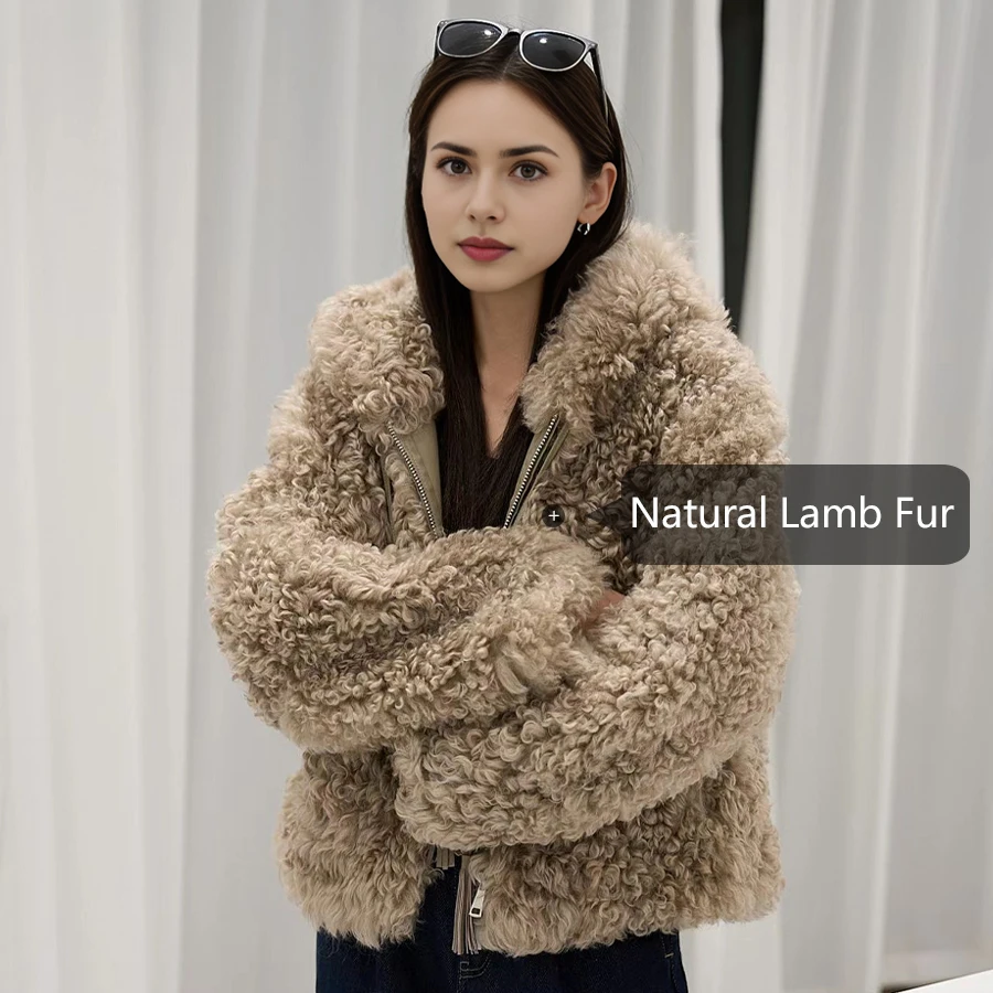 Chaquetas de piel auténtica para mujer, abrigo de oveja mongol de invierno, abrigo de piel de cordero rizado marrón, novedades de abrigo a la moda