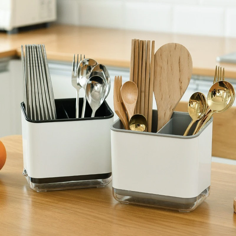 Kitchen Double Layer Cutlery Drain Rack, Detachable Chopsticks Cage with Spoon & Fork Holder, Kitchen Utensil Organizer