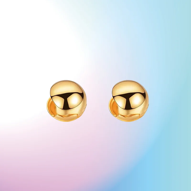 

new 9999 Real Gold 24K Cold Wind Korean ins Niche Premium Sense Round Ball Ear Buckle, Simple Retro Glossy Ball Ear Buckle Earri
