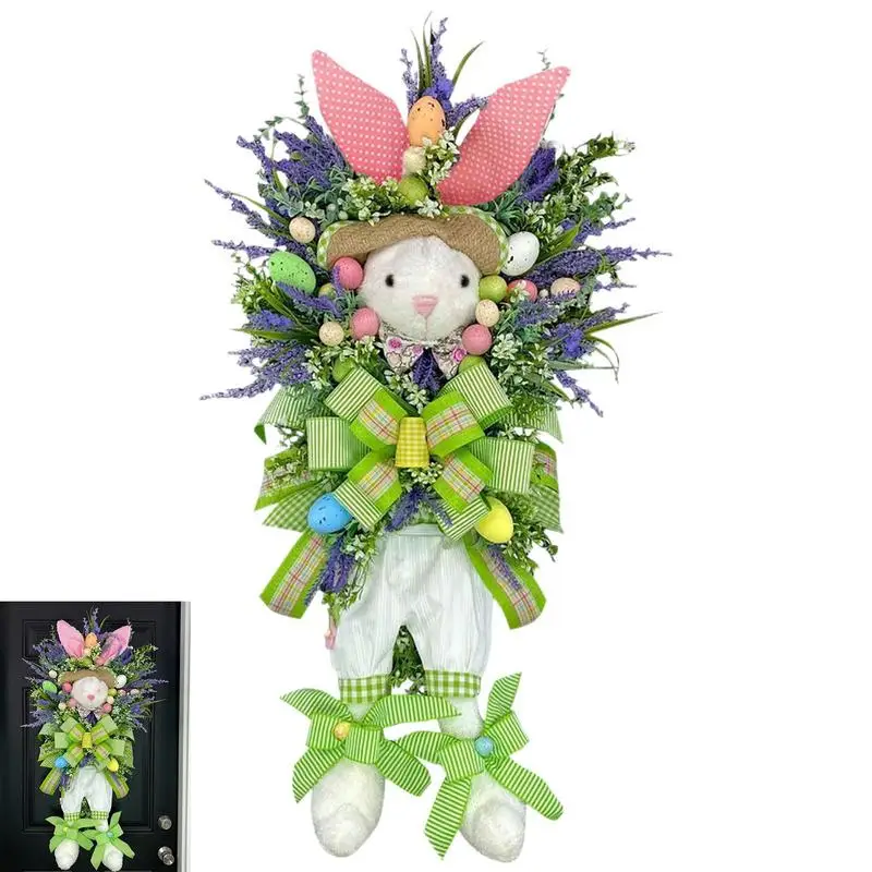 Easter Bunny Wreath Easter Decoration 2023 Handmade Rabbit Flower Garlands Ornaments Spring Wreaths For Front Door Wall Decor