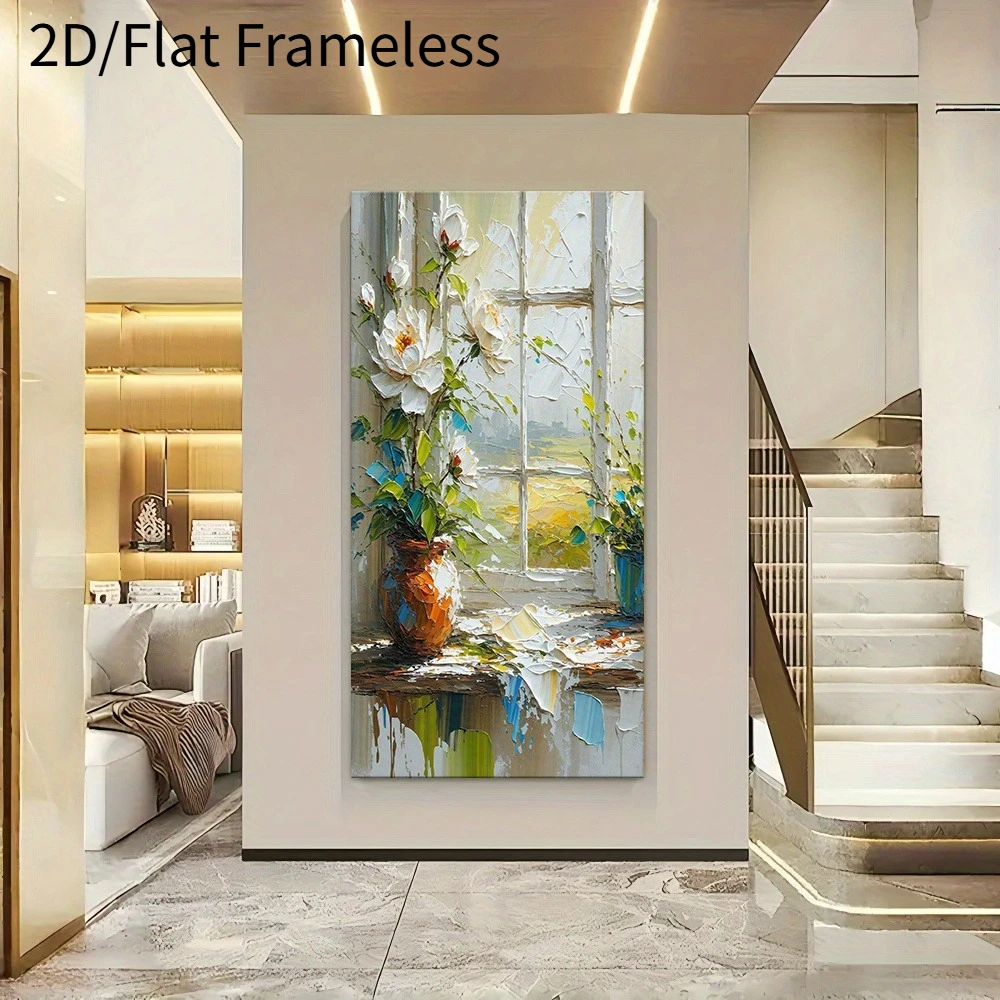 

2D/Flat Frameless Modern Abstract Window Scenery Canvas Wall Art, Minimalist Neutral Canvas Prints for Living Room Decortions
