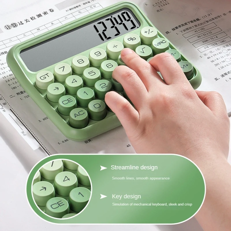 A35Q-Desktop 12 Digit Cute Calculator, Mechanical Switch Design, Large LCD Display Big Button Calculator