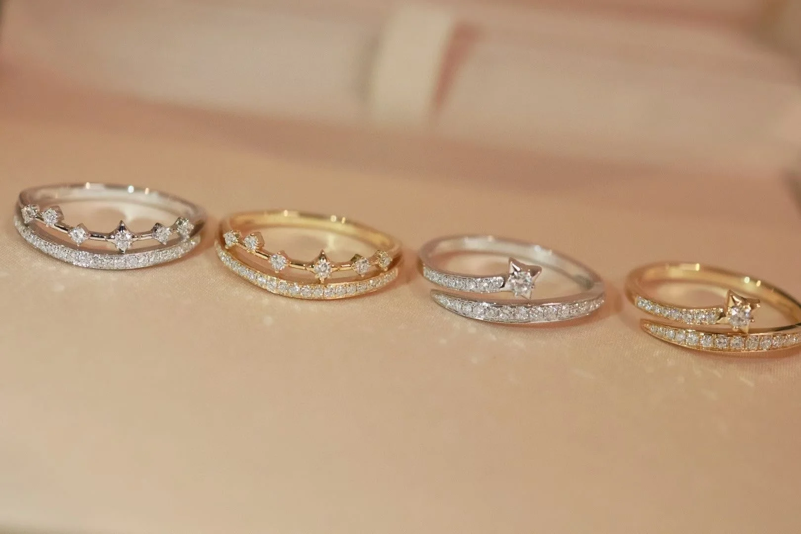 Certificated 18K Real Gold Dainty Double‑Band Stackable Teardrop Star Full Diamond Rings MOQ 1Pc Custom Jewelry For Bulk Order