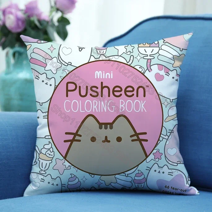 Pusheen Pillowcase Cute Cartoon Cat Print Pillowsli Bedroom Living Room Pillowsli Case Car Cushion 45X45cm Pillow Home Decor