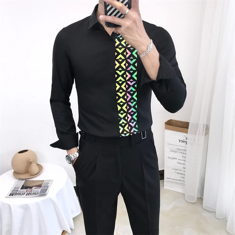 Luxury Long Sleeve Mens Baroque Shirts Dress Autumn Party Prom Wear Slim Fit Male Brand Clothing Striped Print Casual Shirt Men