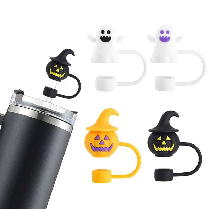 Halloween Silicone Sealing Straw Plug Reusable Drinking Dust Cap Cartoon Plugs Tips Cover Suit Cup DIY Accessories