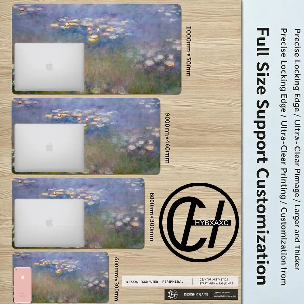 Van Gogh Oil Painting Water Lily Large Non-Slip Rubber Mouse Pad, Extended Desk Mat for Gaming & Office Keyboard Decoration