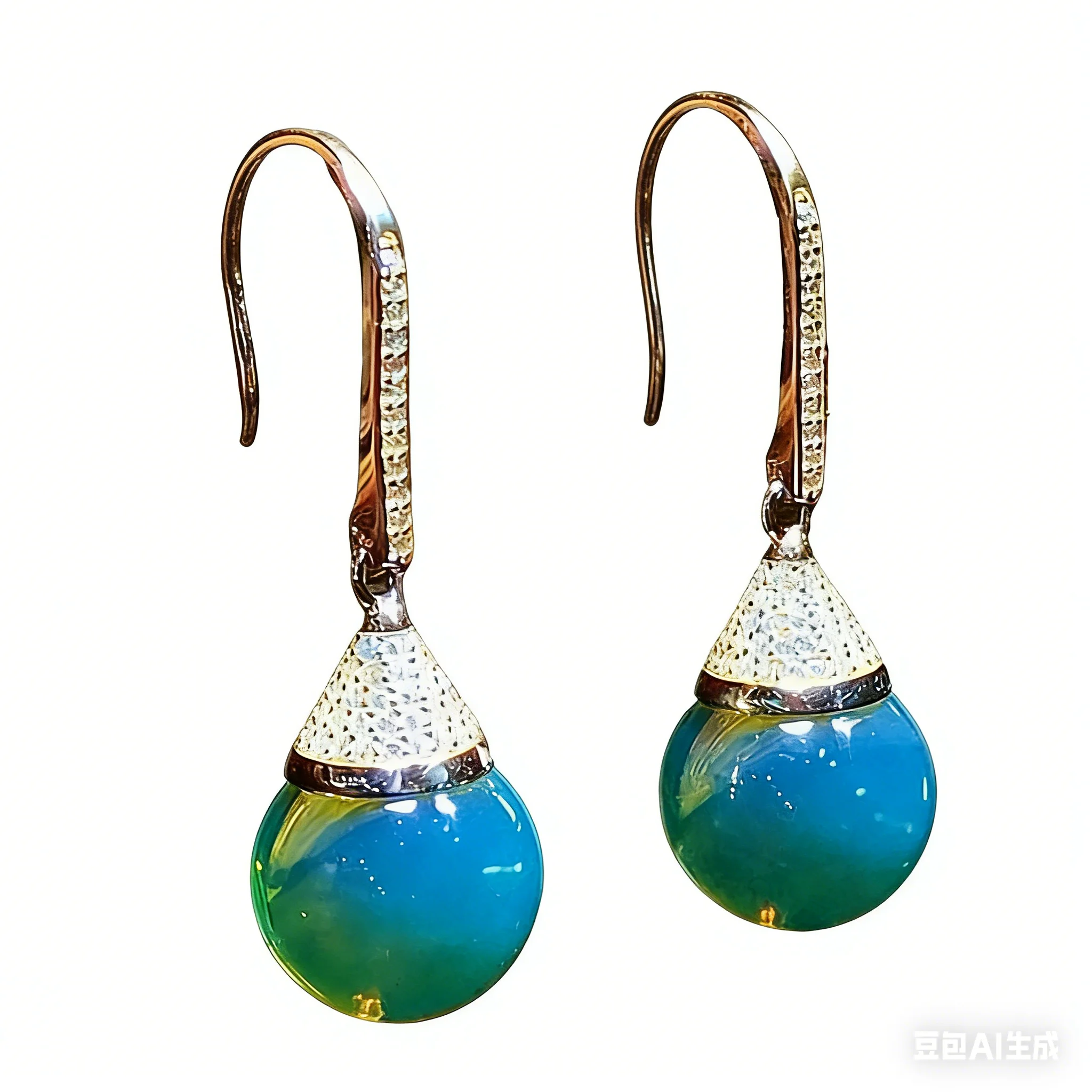 

Natural Mexican Blue Amber Earrings 12mm Round Bead Sterling Silver Full Diamond Hook Light Luxury for Daily Work Date