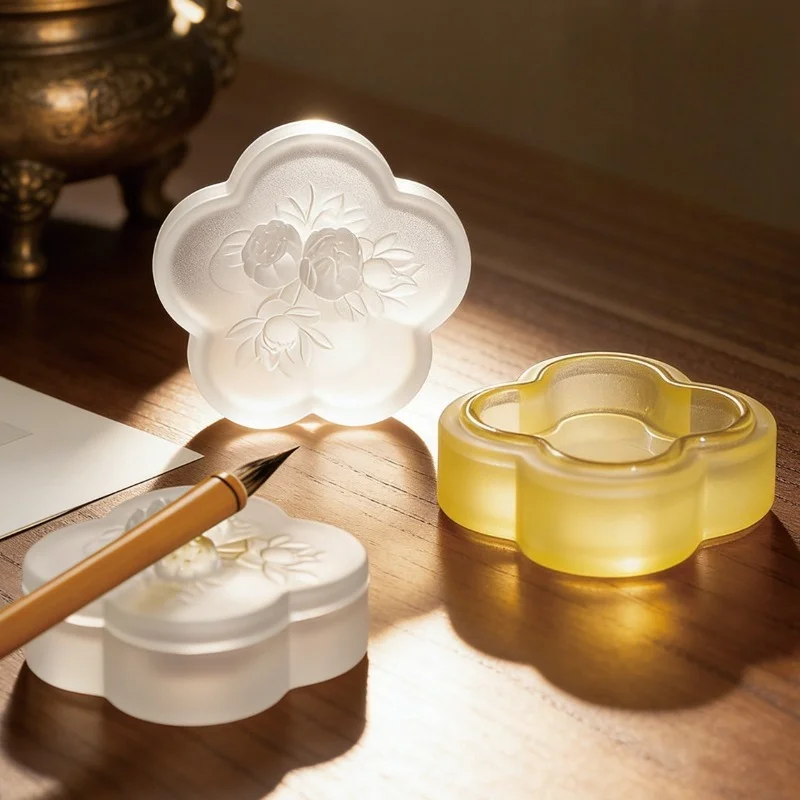 Colored Glaze Hot Pot Ink Stone with Lid Anti-dry Moisturizing Ink Well Ink Dish Seal Paste Box Calligraphy Brush Tool for Women