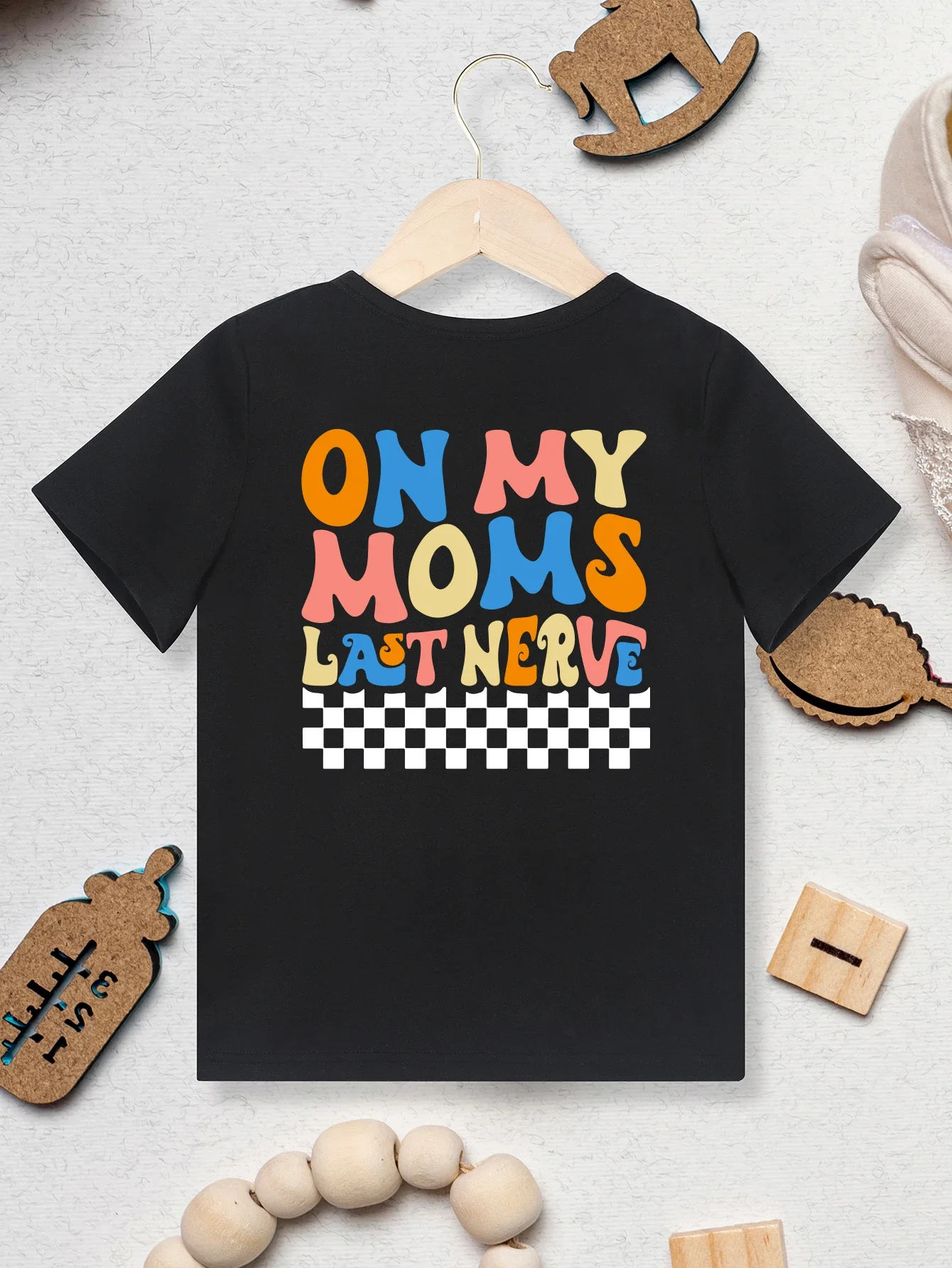 OH MY MOMS LAST NERVE Letter Print Boys Girls Creative T-shirt Casual Comfy Short Sleeve Tee Tops Kids Clothings For Summer