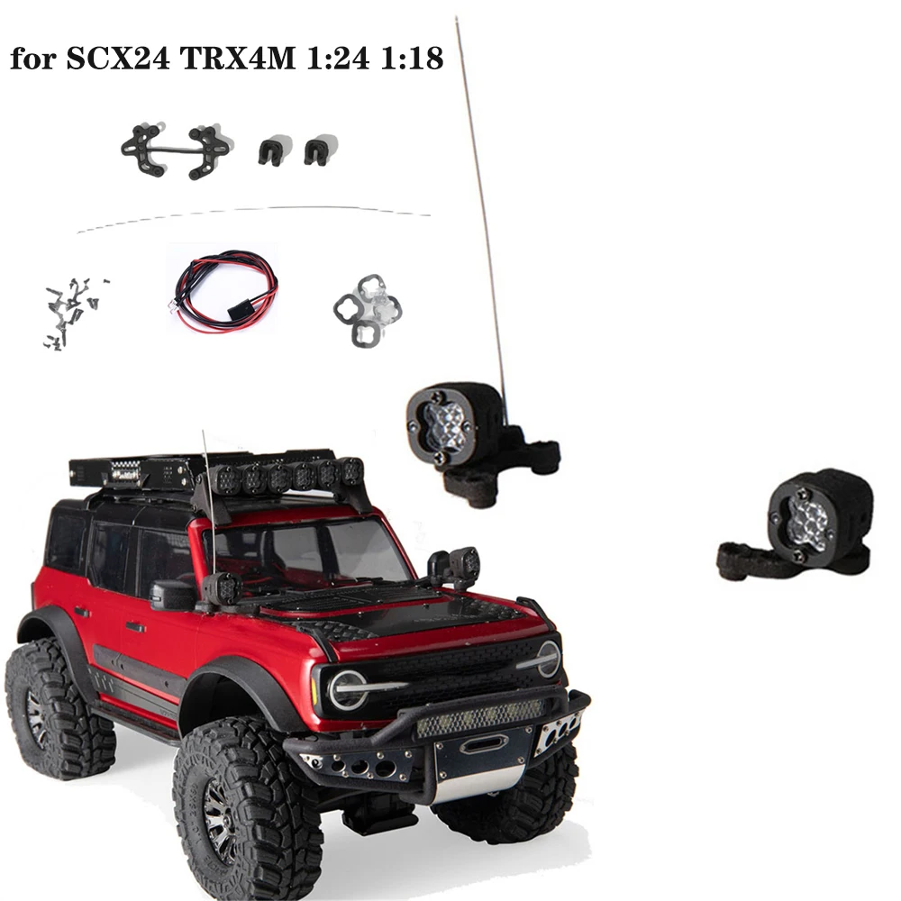 Stainless Steel Simulation Spotlight with Antenna Square Sidelight Searchlight for SCX24 TRX4M 1:24 1:18 RC Car Accessories