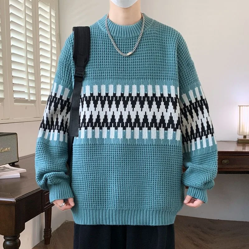 秋/冬の新ファッショントレンドプリント肥厚暖かいニットセーターメンズカジュアルルーズスポーツ高品質プラスサイズセーター