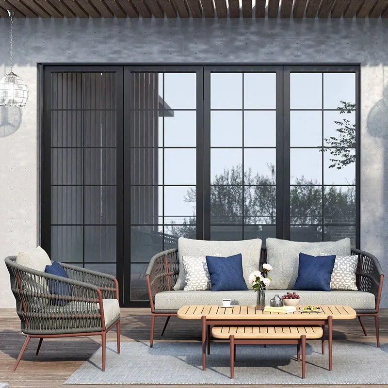 Outdoor leisure rattan sofa courtyard outdoor hotel bed and breakfast terrace living room villa sun room rattan sofa combination