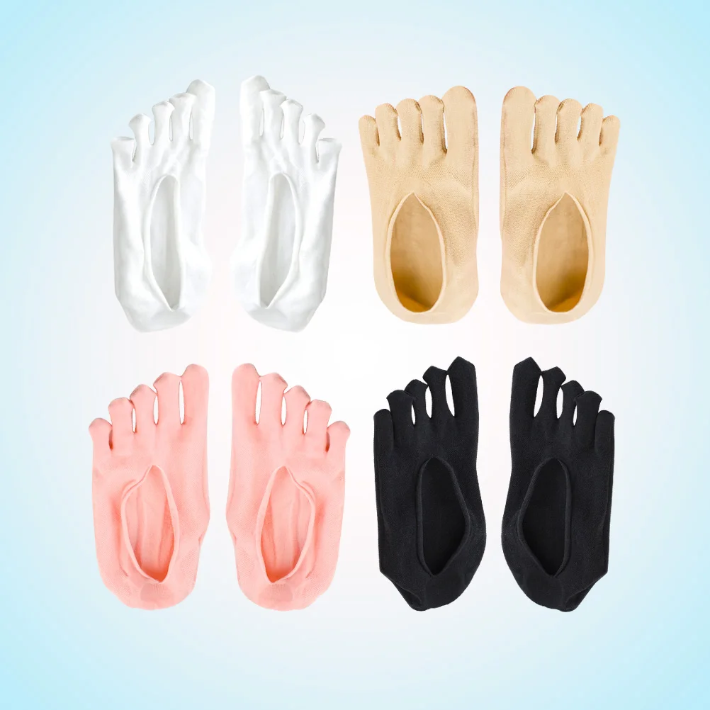 4 Pairs Breathable Nonslip 5-Toe Socks Prevent Callus Blister Cushioning for Women Girls (Pink, Black, White, Skin Color)