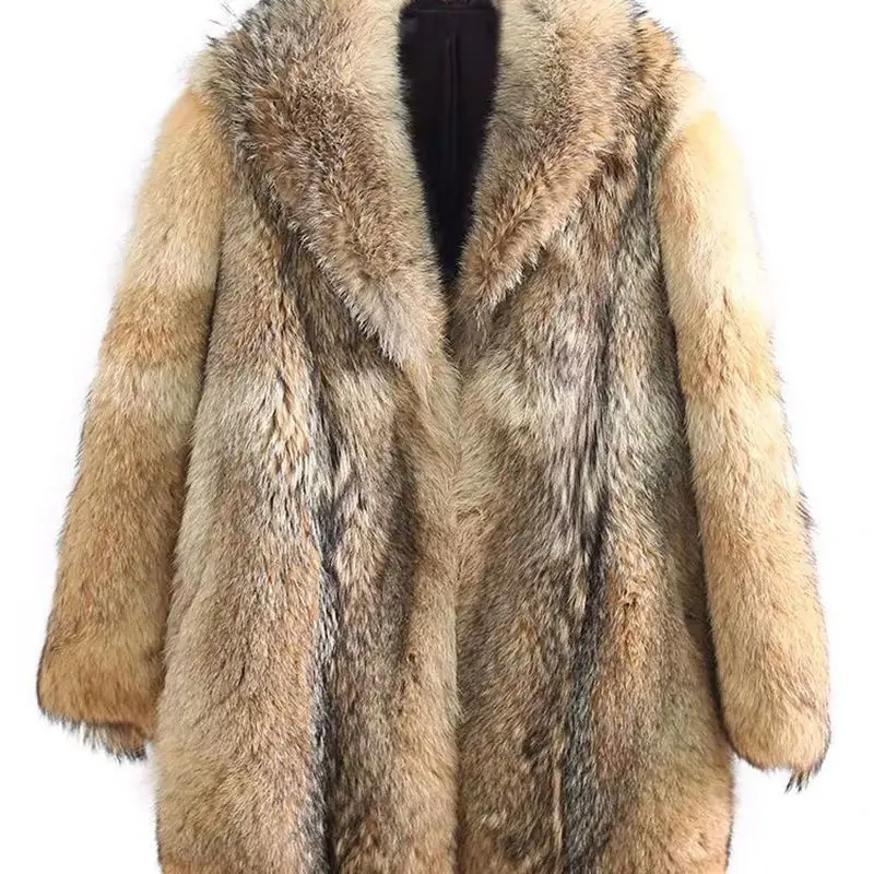 Winter New Men's Long Wolf Fur Grass Coat Body Mink Overcoat Handsome Trend Loose Keep Warm Clothes Male Singer Stage Costumes