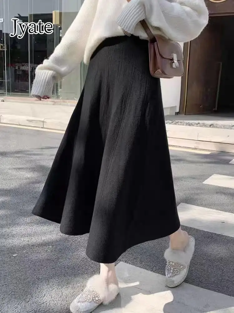 

Jyate 2024 Autumn And Winter New Korean Style Solid Color Mid-Length Wool Skirt Fashion Slim High Waist Knitted Skirt For Women