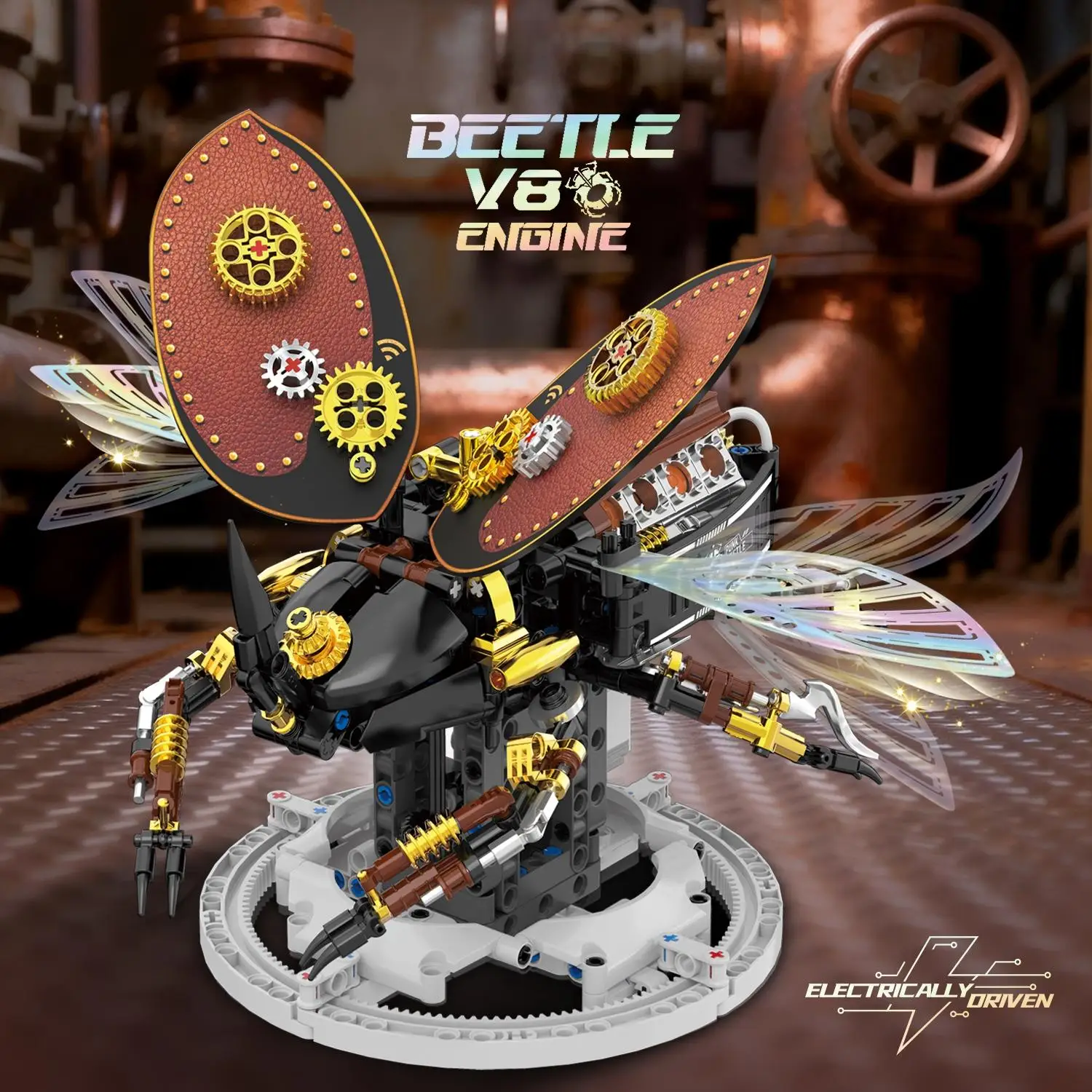 Advanced V8 Powered Mechanical Rhino Beetle Building Blocks Kit, with Built-in Rechargeable Battery & Motor for Adult Collectors