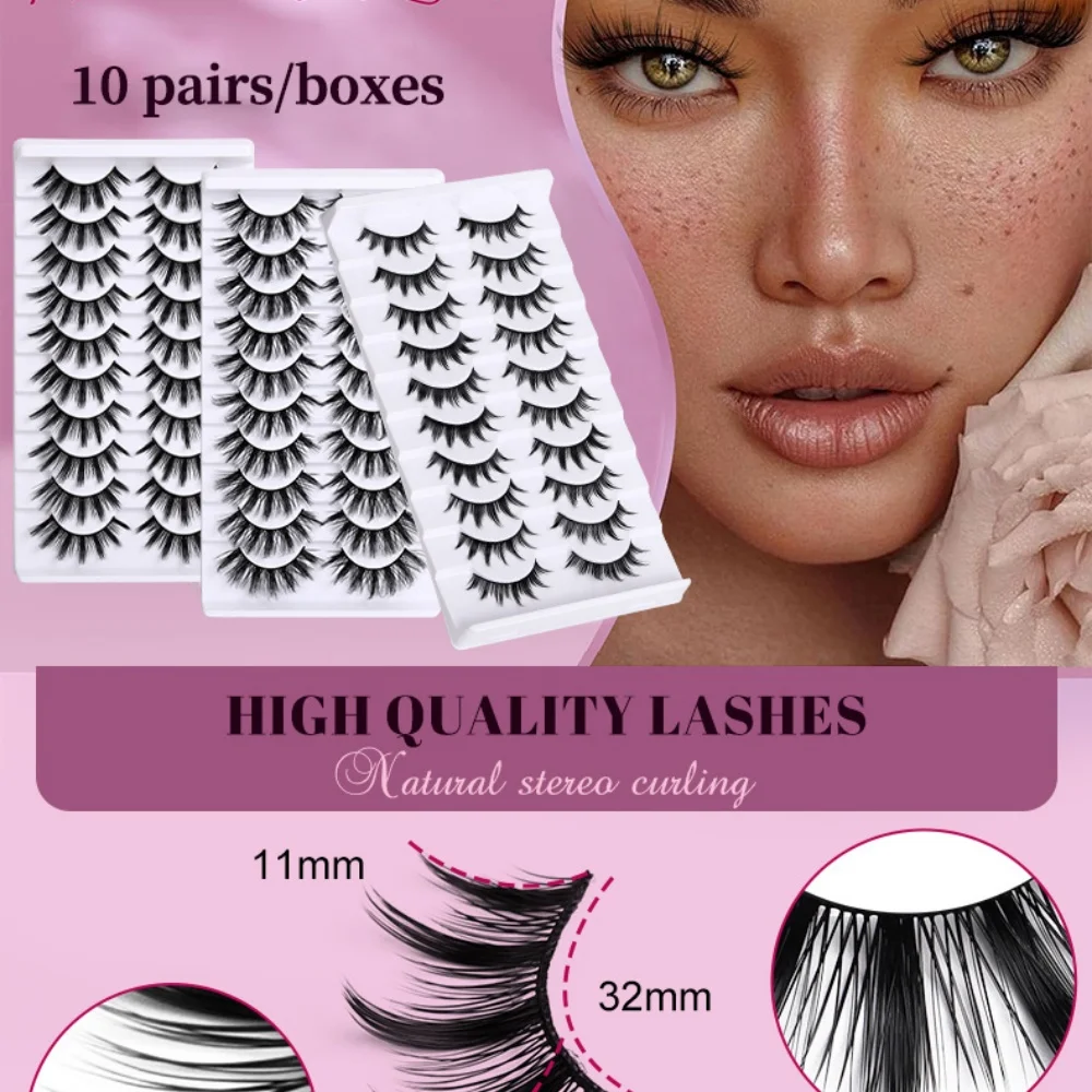 GIOIO 10 pares de cílios postiços grossos, vários estilos de produtos de maquiagem fofos e naturais adequados para mulheres e meninas