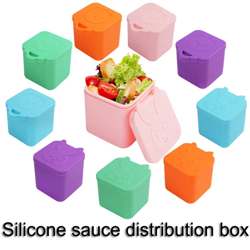 Non-stick Silicone Sauce Cup With Lid Small Condiment Storage Box Dip Container Sauce Cup Food storage container Kid's lunch box