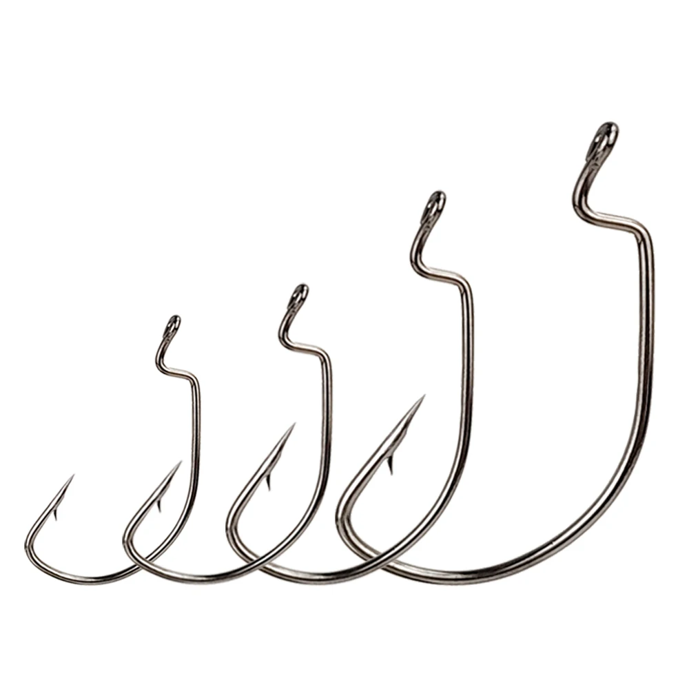 20/50pcs Fishing Hooks For Bass Fishing #1-5/0# High Carbon Steel Offset Crank Hooks Soft Worm Bait Jig Mold Hook Texas Rig Hook