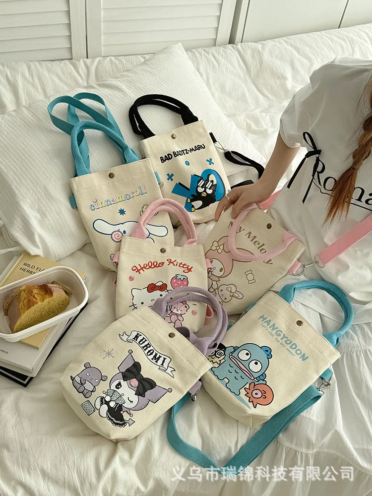 

Sanrio New Anime Canvas Bag Kawaii Hellokitty Kuromi Mymelody Cinnamoroll Cartoon Crossbody Bag Girl Student Shoulder Bag