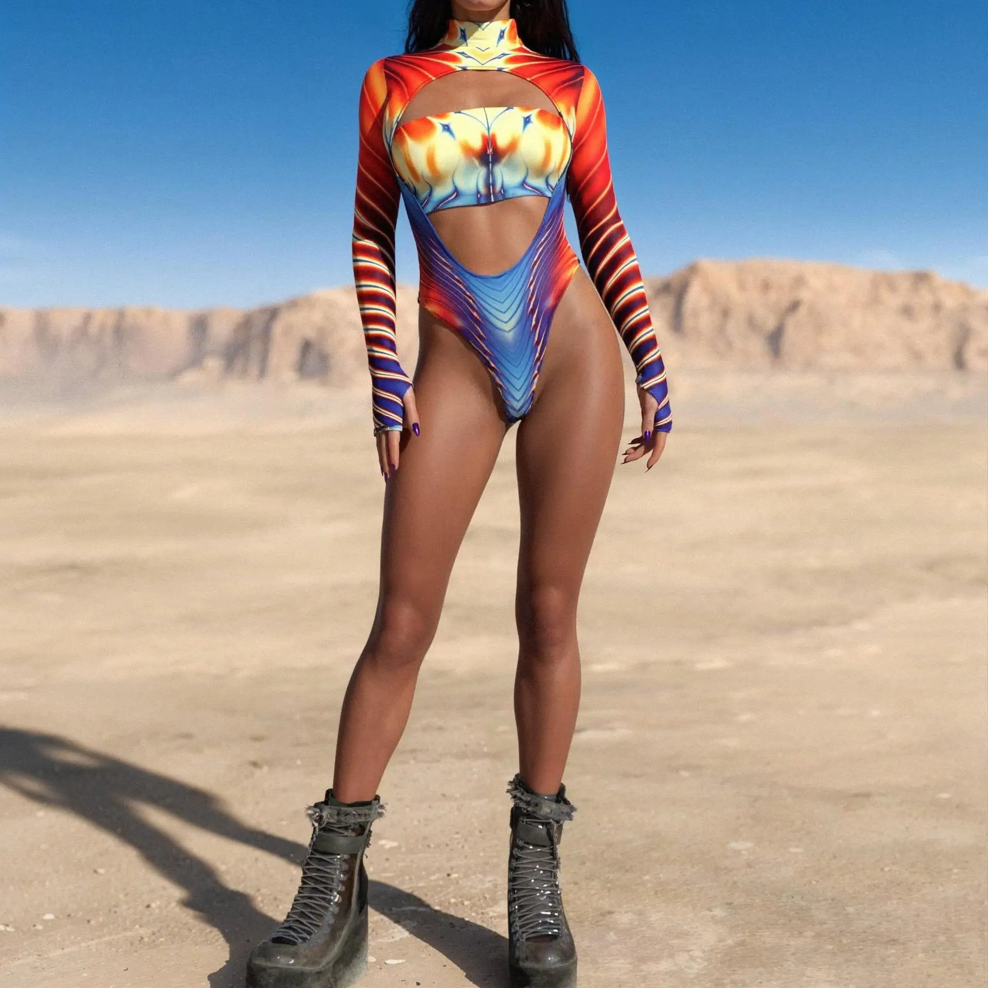 

Halloween Carnival Women Tights Cyberpunk Gothic Bodysuits Party Role Play Swimsuit Short Jumpsuit Natural Print Stage Costume