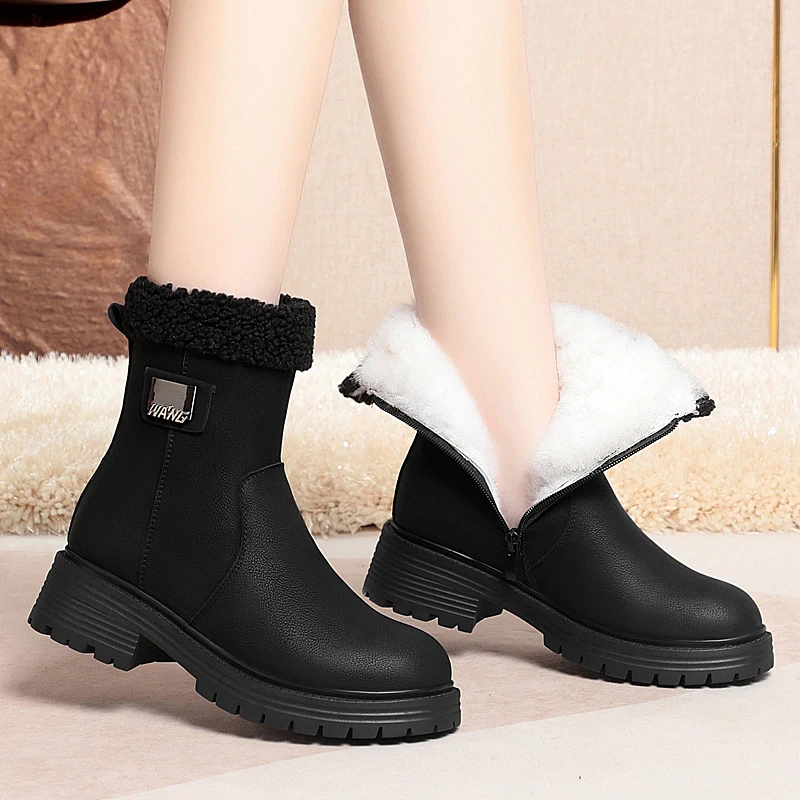 AIYUQI Women Snow Boots Genuine Leather 2024 New Large Size Anti Slip Women's Winter Boots Fashion Wool Warm Women's Ankle Boots