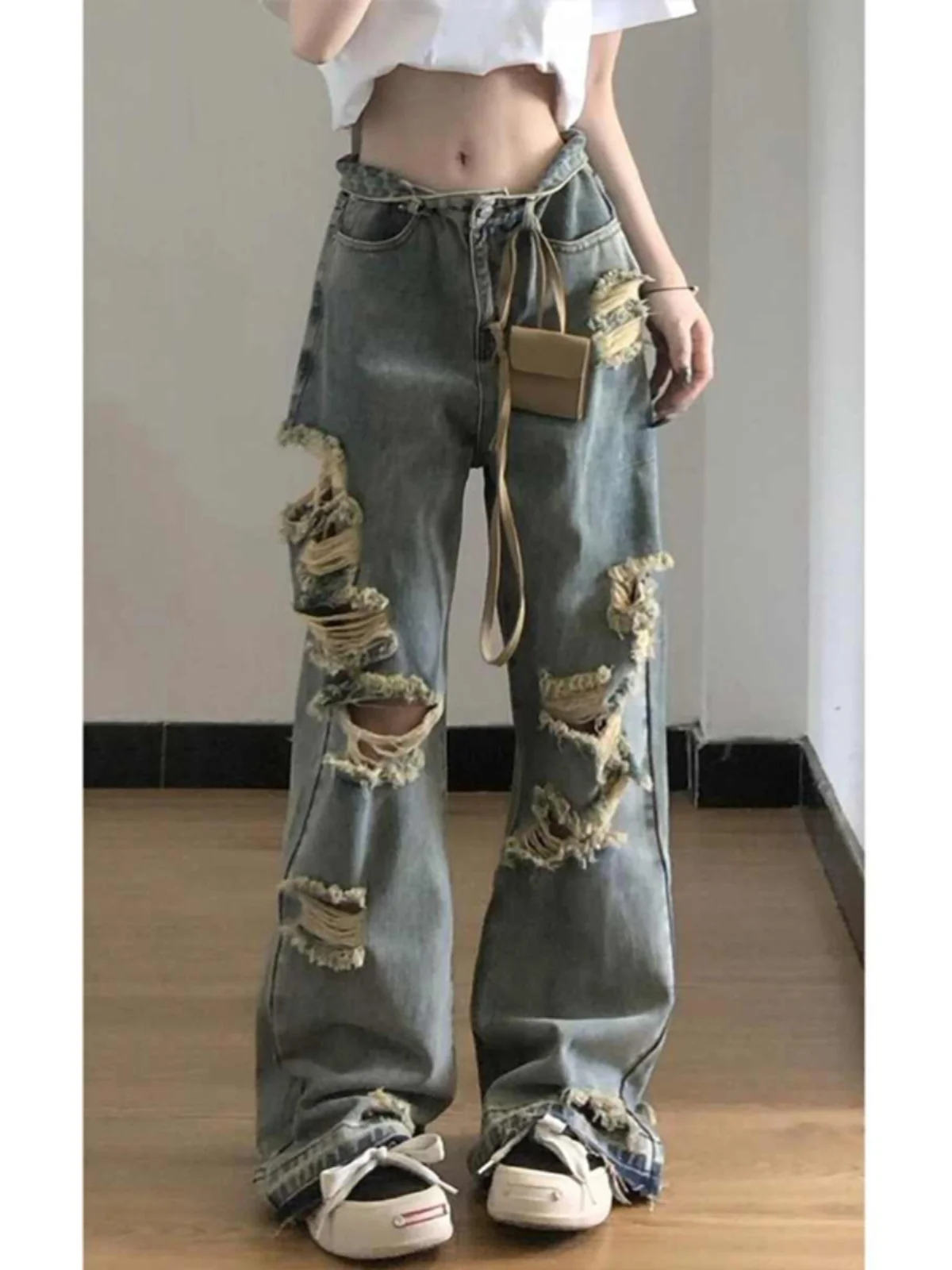 

Американские джинсы High Street с широкими штанинами, женские летние новые свободные прямые длинные брюки с высокой талией, синие