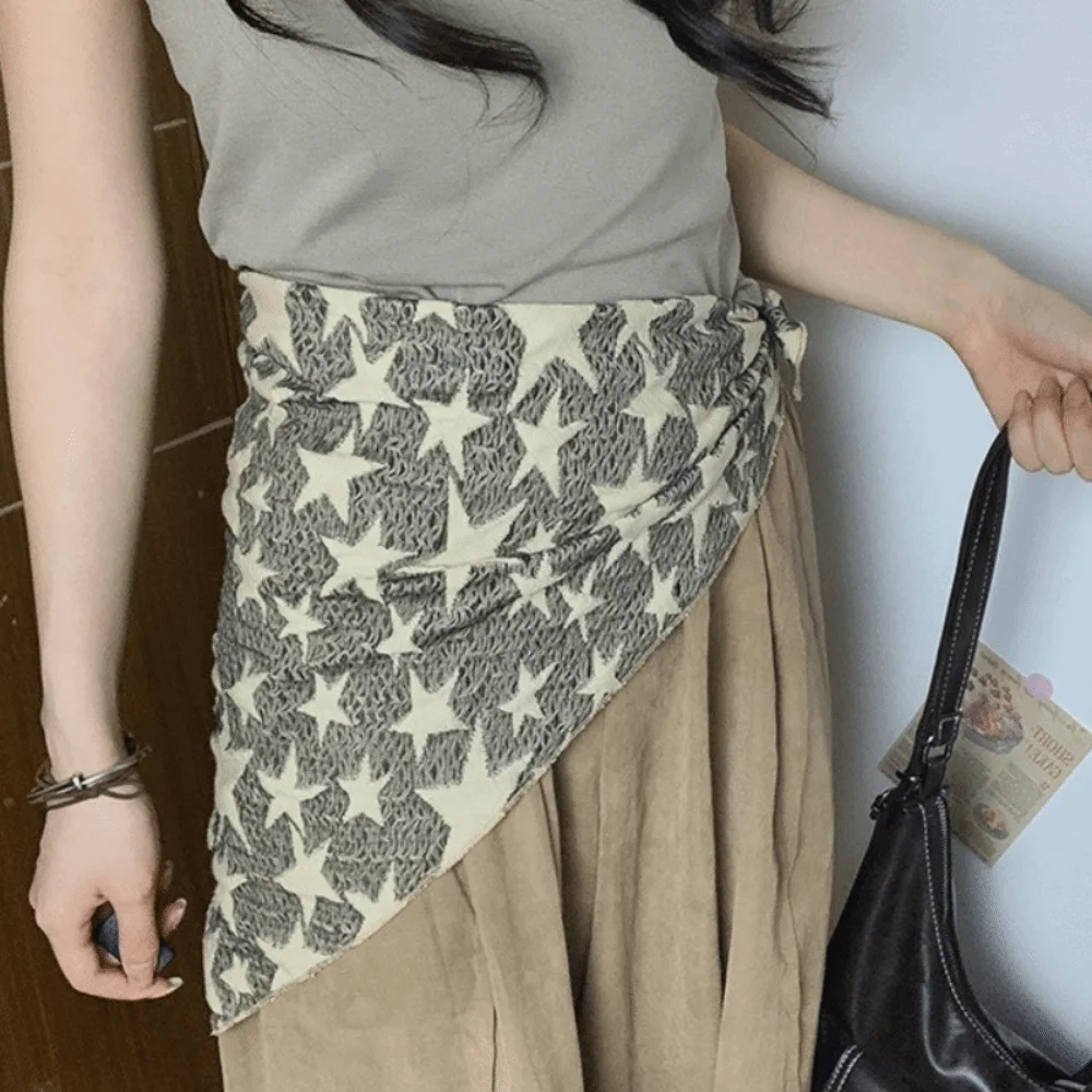 

Шарф для волос в стиле Wasteland со звездами, мягкая накидка в стиле хип-хоп, хип-хоп, хип-шарф Y2K, винтажный треугольный вязаный топ-труба, уличная одежда