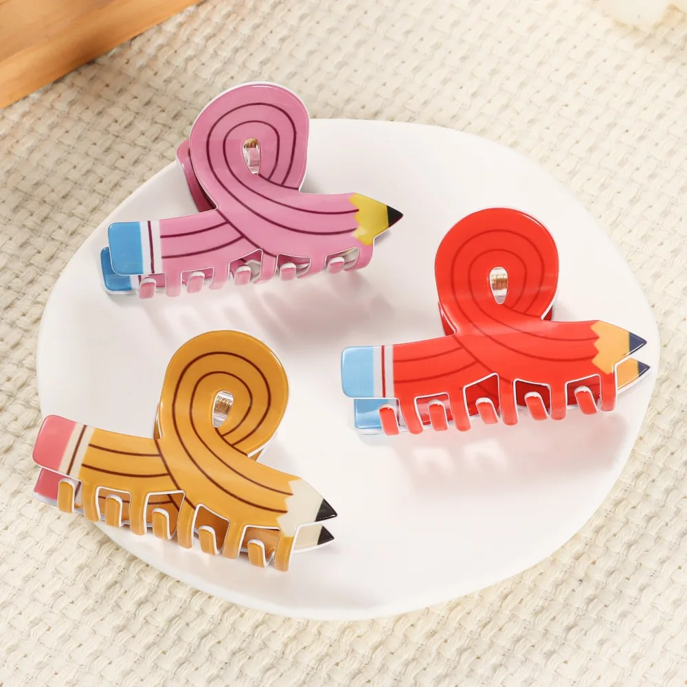 Women Pencil Hair Claw Clips Back To School Hair Claw Clip Cute Funny Teacher Bobby Pins Suitable for Many Hairstyles Headwear - view 3