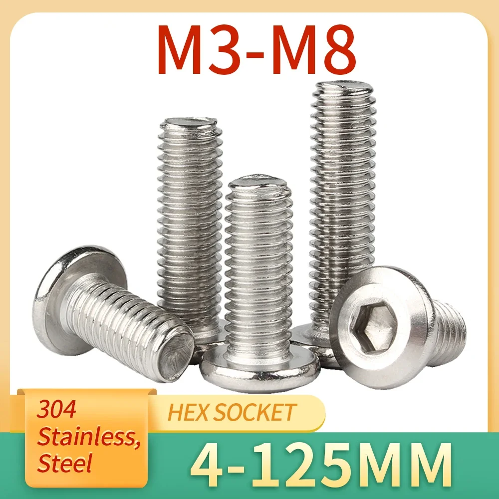 

1-50pcs M3 M4 M5 M6 M8 Large Flat Inner Hex Hexagon Socket Allen Head Furniture Screw Connect Joint Bolt 304 Stainless Stee