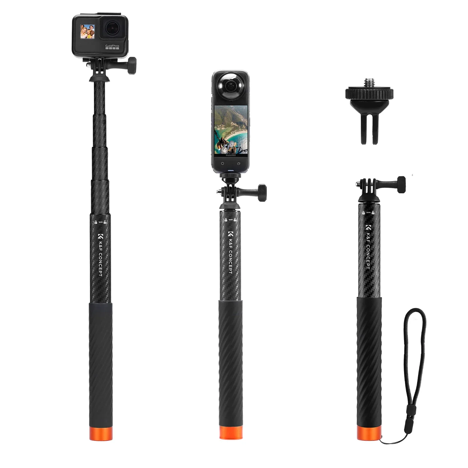 

K&F CONCEPT Invisible Selfie Stick Extension Carbon Pole 127cm for Insta360 GoPro DJI Action Camera and GoPro Adapter Strap