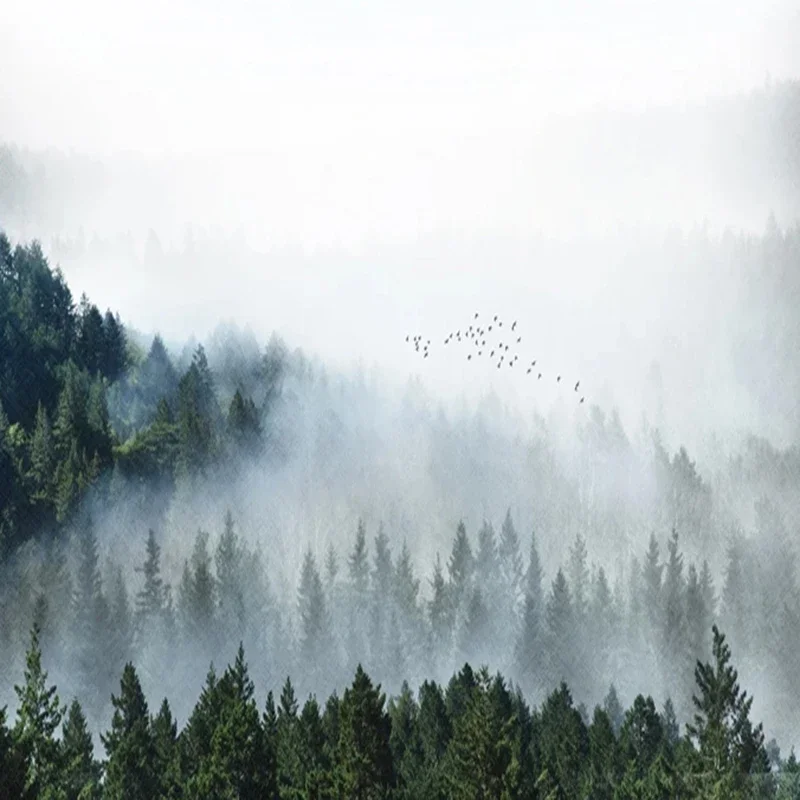 Carta Da Parati personalizzata Murale 3D Nube di Nebbia Foresta Natura Paesaggio Pittura Murale Studio Soggiorno Sfondo Muro Papel De Parede 3 D