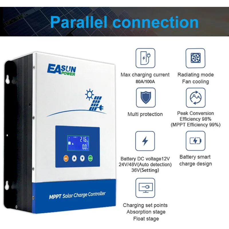 100A MPPT جهاز التحكم بالشحن بالطاقة الشمسية، 12 فولت/24 فولت/36 فولت/48 فولت تلقائي، ماكس المدخلات 150 فولت شاشة الكريستال السائل منظم شحن منظم ذكي #4