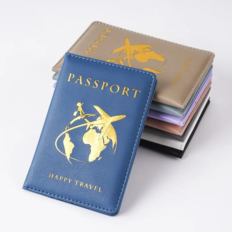PU Leather Travel Gold Passport Holder Cover Case for Women Men Ticket Map Passport Covers Passport Wedding Gift