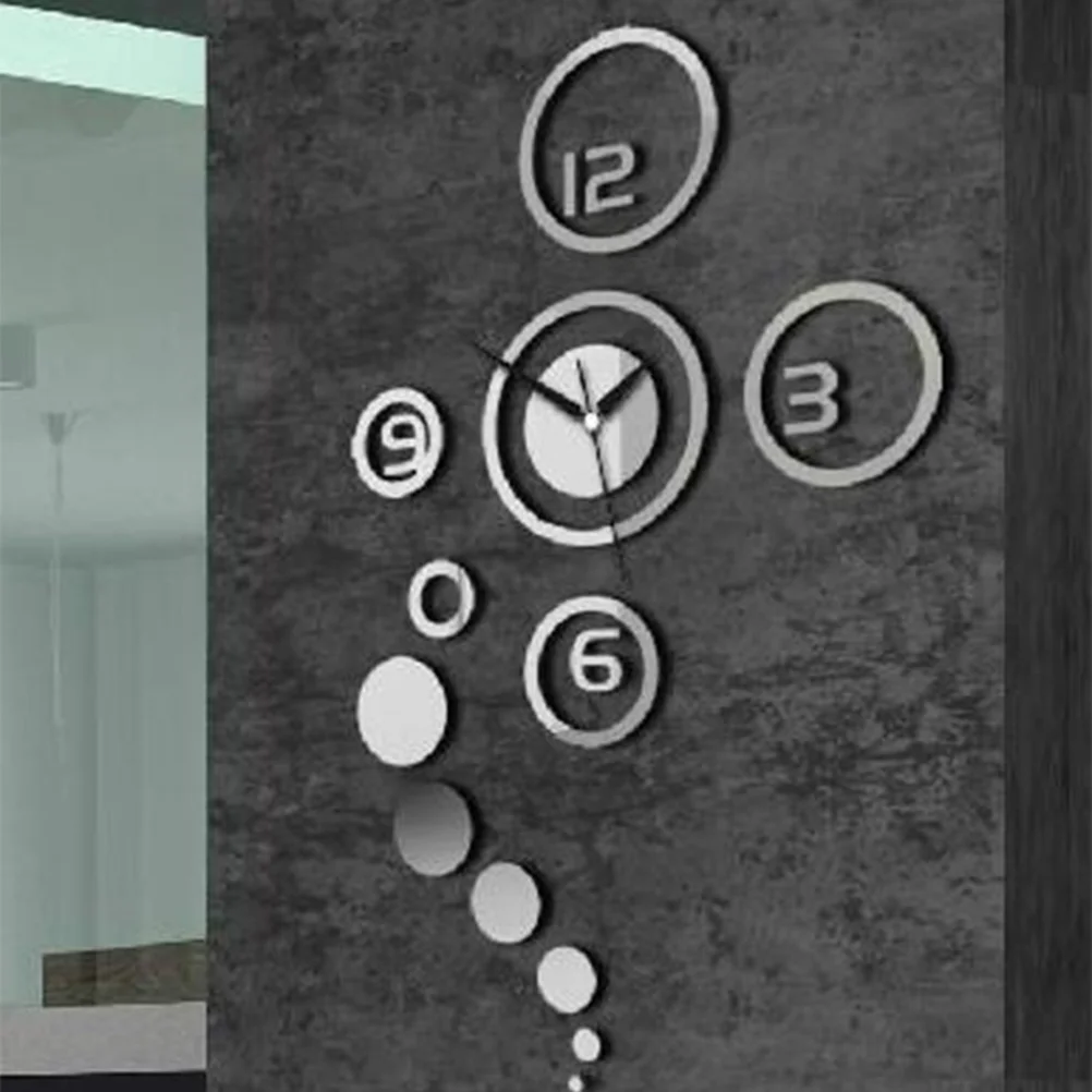 

Silver 3D Mirror Wall Clock Removable DIY Acrylic Decal Sticker Home Decor for Living Room Bedroom Kitchen Office Bathroom