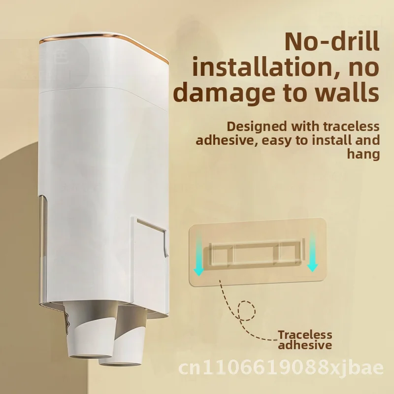 

Automatic Cup Taker Wall-mounted Disposable Cup Holder Punch-free Dustproof Paper Cup Dispenser Single Double Tube White for