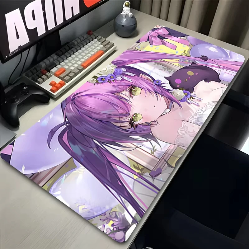 Extra Large Kawaii Purple Pink Hair Demon Girl Desk Mat, Non-Slip Rubber Base Gaming Mouse Pad for PC Gamer Office Home