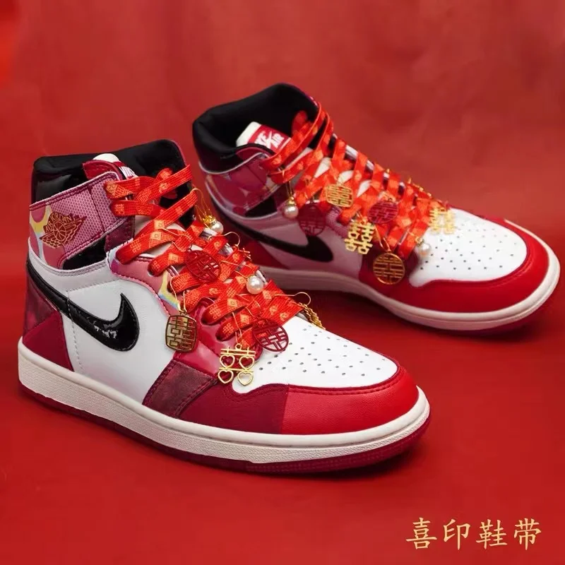 Trendy Personality China Style Red Shoelaces For Wedding Shoe Laces Men Women Sneakers Low-top Canvas Shoestrings