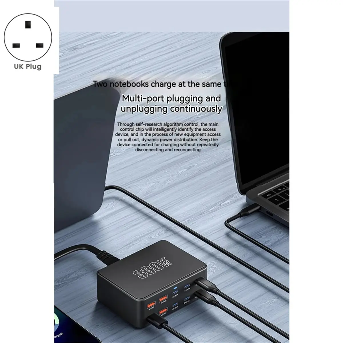 update. 330W Gan Universal 10 Ports USB Type C PD 100W Charger QC3.0 Fast Charging Station for Laptop Phone Tablet PC UK Plug