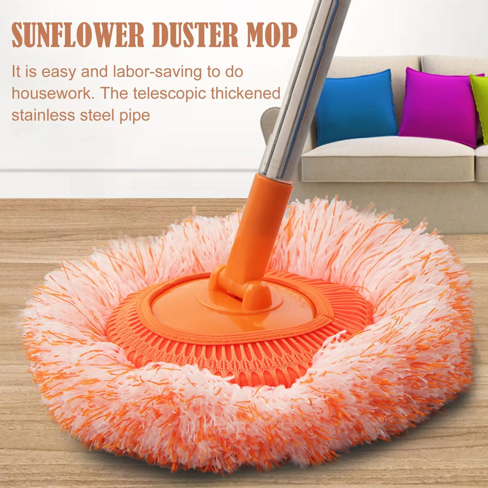 Adjustable Upgraded Cleaning 360 Spin Mop Handle Multifunctional Chenille Head Mop HomeTools Magic Floor 1.5m Flat Sunflowe R1S5