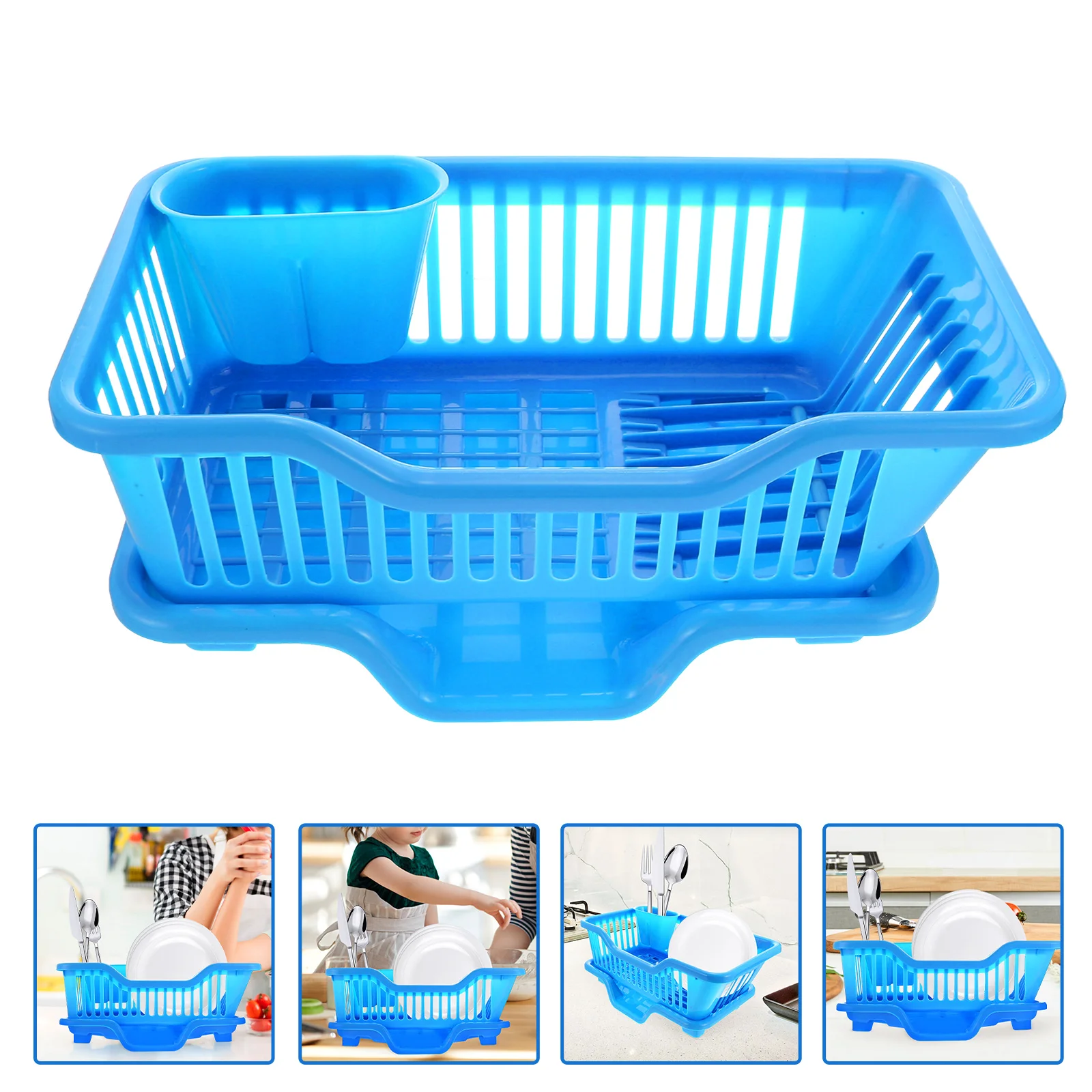 Support d'assiettes, étagère de cuisine, panier de rangement, égouttoir à vaisselle domestique, support de vaisselle en plastique bleu, vaisselle